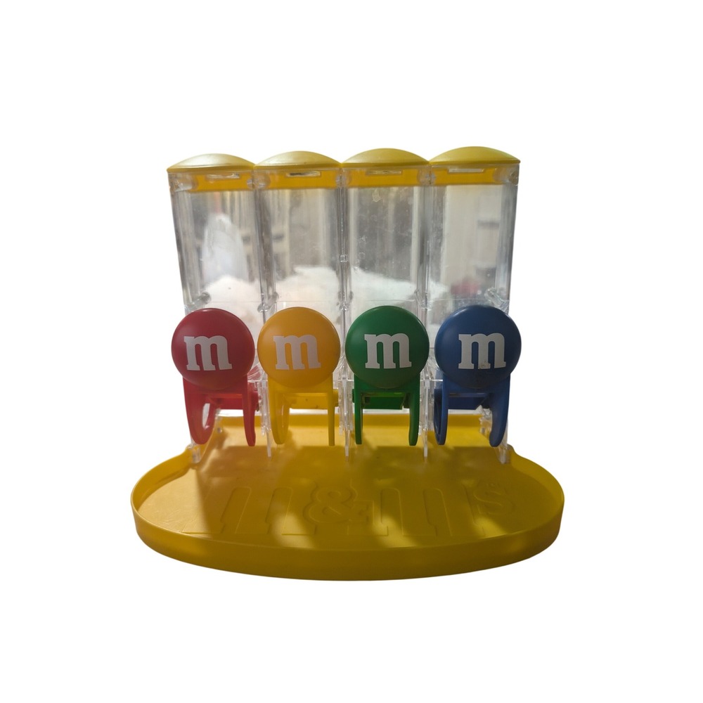 M&M's World Four Tube Candy Dispenser Yellow Base Red Blue Green Collectible F4